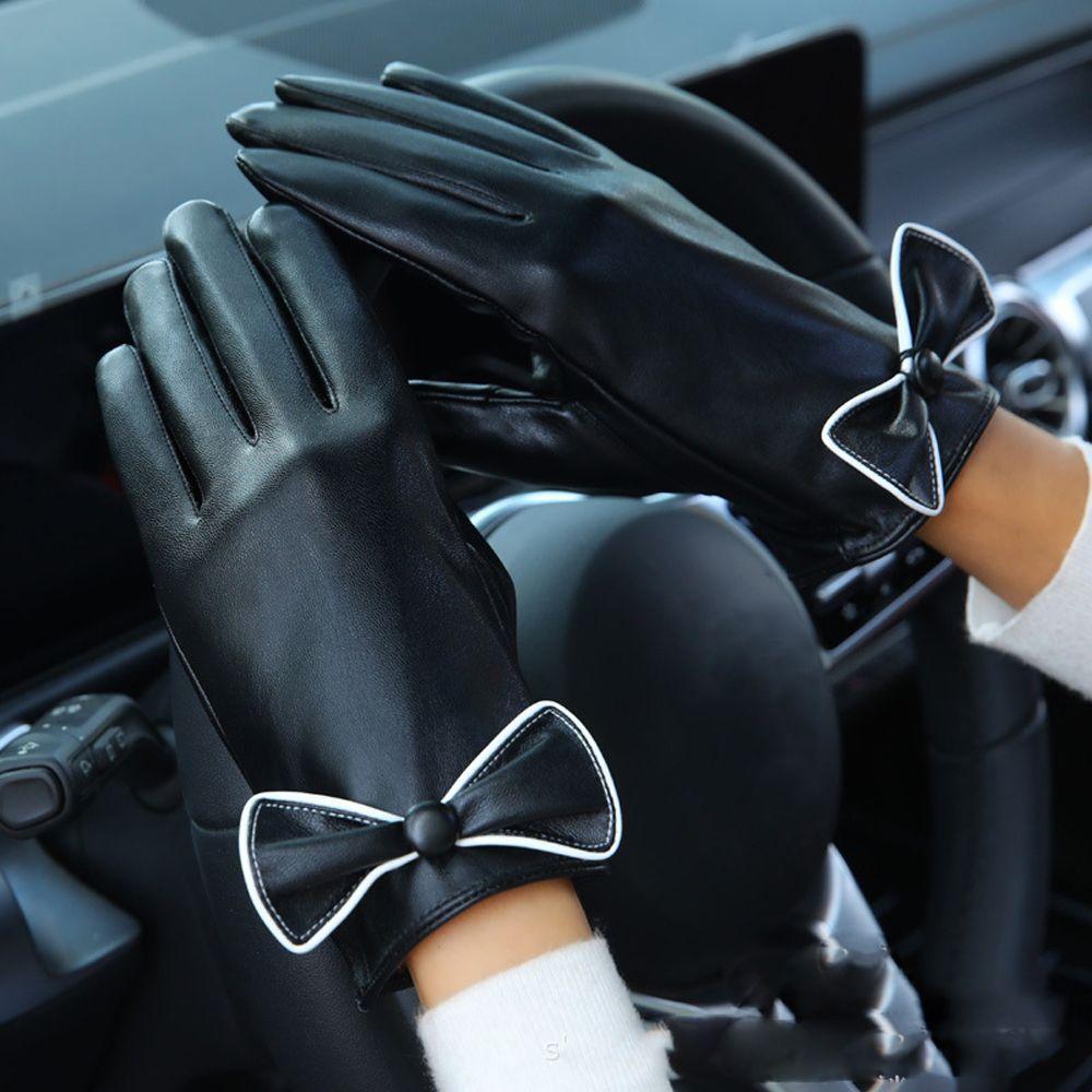 Unisex Short Outdoor Driving Mittens Cycling Gloves  Mittens Women Pu Leather Gloves A