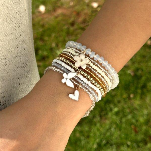 4 pièces/ensemble Bracelets Bohème Coquillage pour Femmes Style Ethnique Zircon Coloré Perles de Riz Chaîne Métallique Joncs Fille Été Bijoux de Plage