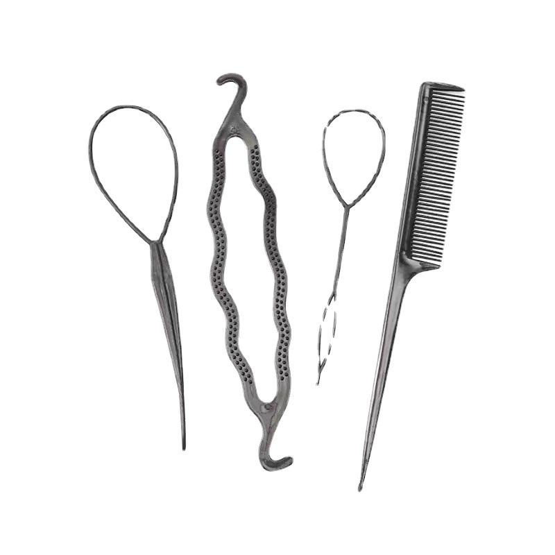 4-Piece Hair Accessory Set: Hairpin, Puller, Stick, Comb, Curler