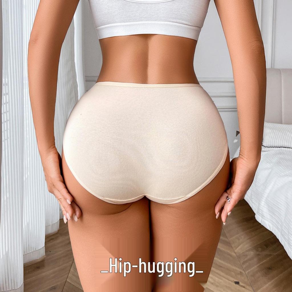 Premium Plus Size Women's Mid-Waist Ribbed Pure Cotton Underwear