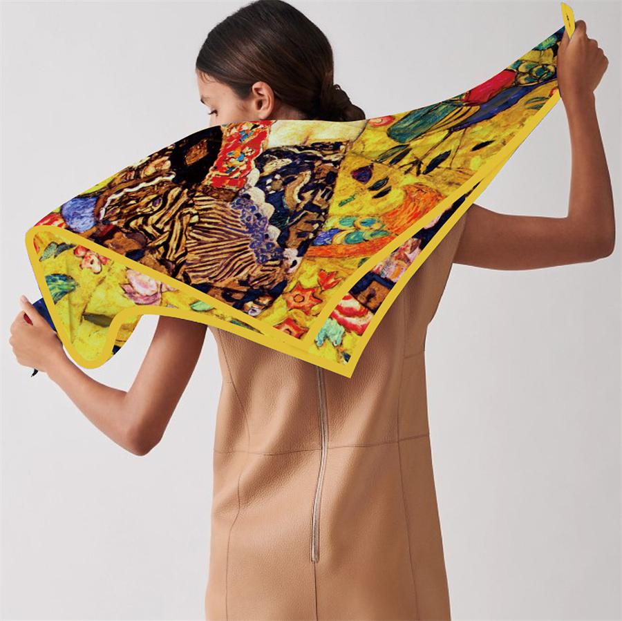 Silk Scarf Women Woman Print Square Scarves Head Echarpes Silk Foulards Femme Wraps Beach Shawls Bandana Lady Hijabs 90CM