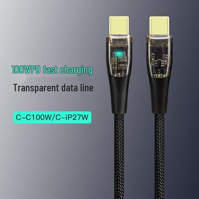 100W Flash Charging PD Data Cable: Transparent, Fast-Charging Type-C, Compatible with Apple and Huawei Devices