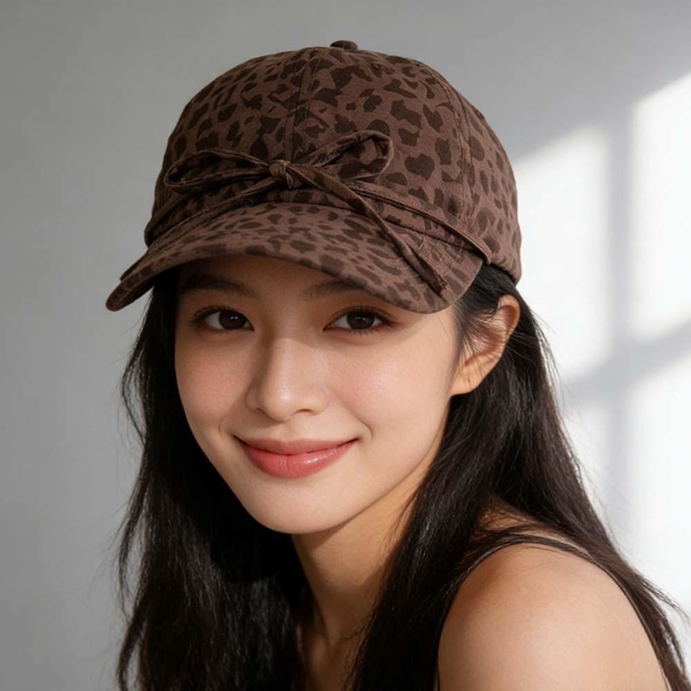Adjustable Leopard Print Bow Baseball Cap Sunshade American Style Casquette Y2K Peaked Hat Sports