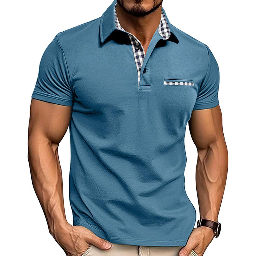 Men's Plaid Single Breasted Casual Sports Short Sleeved Shirt With Lapel