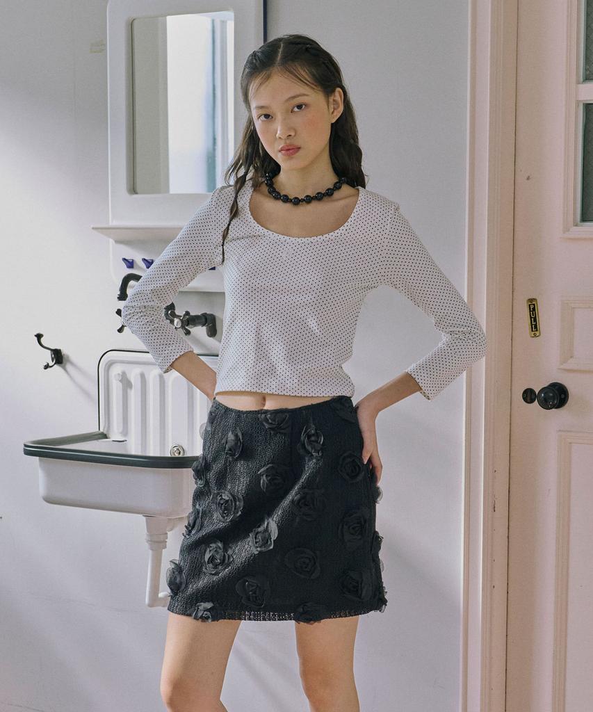 Jun Jun Space Flower Appliqué Mini Skirt_Black