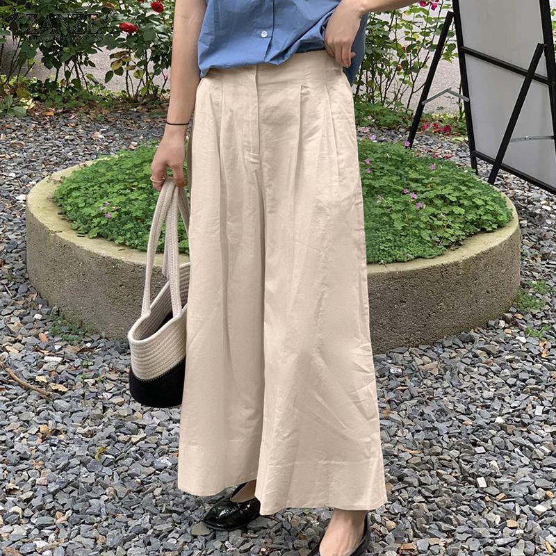 

ZANZEA женские летние повседневные однотонные свободные широкие брюки брюки