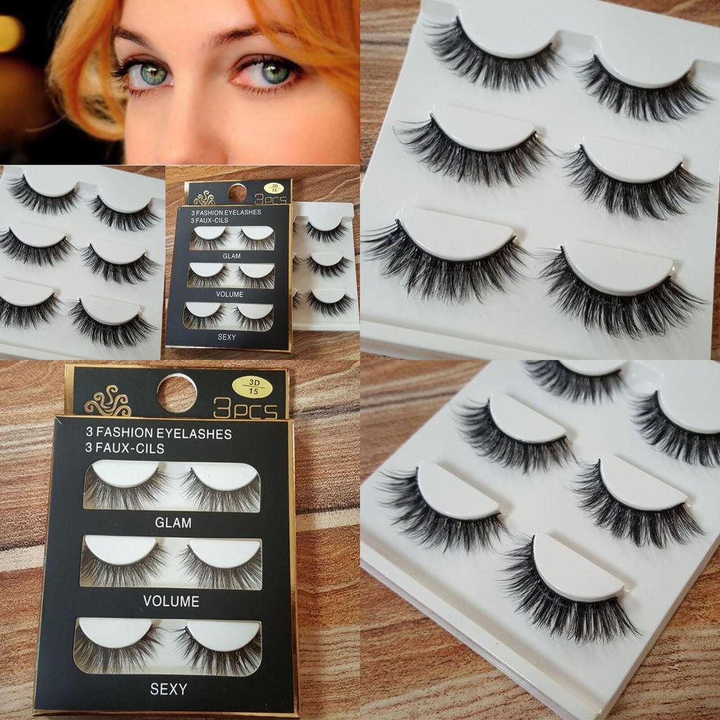 Luxurious 3 Pairs Black 100% Real Mink False Eyelashes With Natural Cross Style