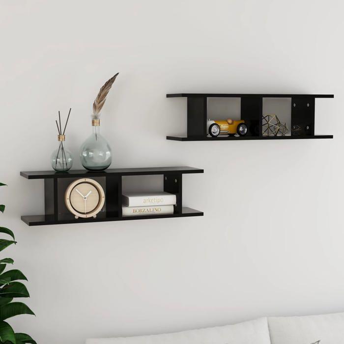 VidaXL Wall Shelves 2 Pcs Black 75x18x20 Cm Engineered Wood 807188