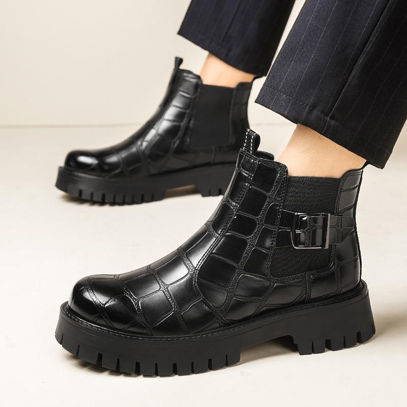 Fashion Autumn Winter New High Top Round Toe Casual Leather Boots Quality Thick Soled Business Chelsea Boots Branded Men's Travel Boots