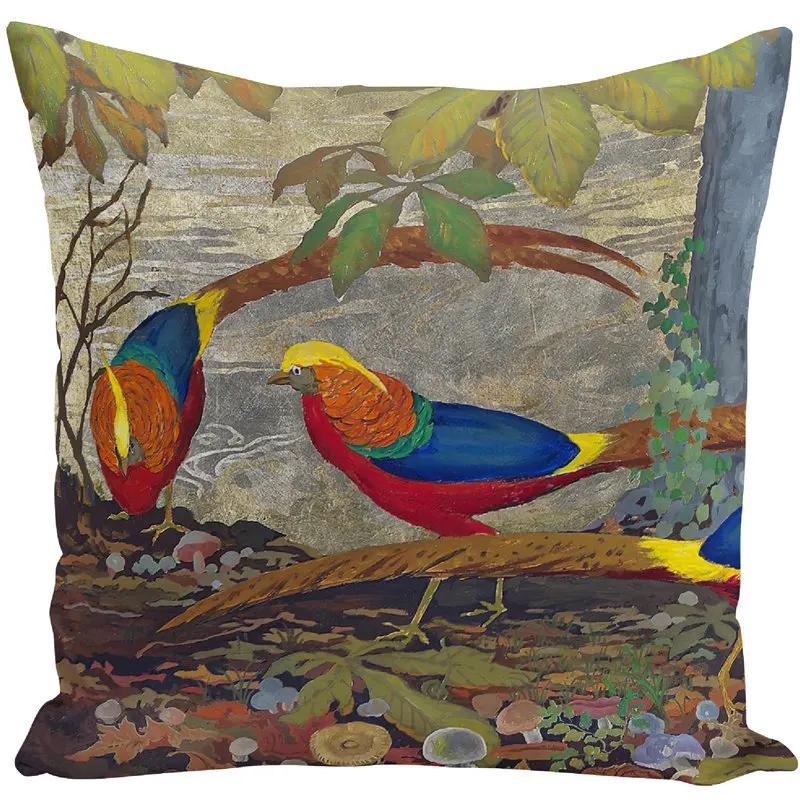 Retro Oil Painting Swan Fairy Crane Polyester Pillow Case Flower Flamingo Decorative Cushion Cover Sofa Chair Home Decor 45X45Cm