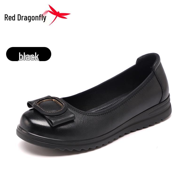 Red Dragonfly Women's Slip-On Summer Flat Leather Shoes - Soft Sole Casual Style