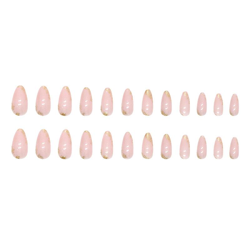 Simple Powder Transparent Minimalist Style Almond Nail Shiny Gold Powder Atmosphere Sweet Wearable Nail Piece Finished Nails