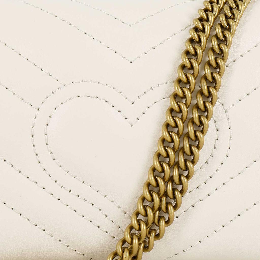 Gucci GG Marmont Gold Logo Distressed Quilted Leather Mini Crossbody Bag Women Bags White 476433-DSVRT-9022