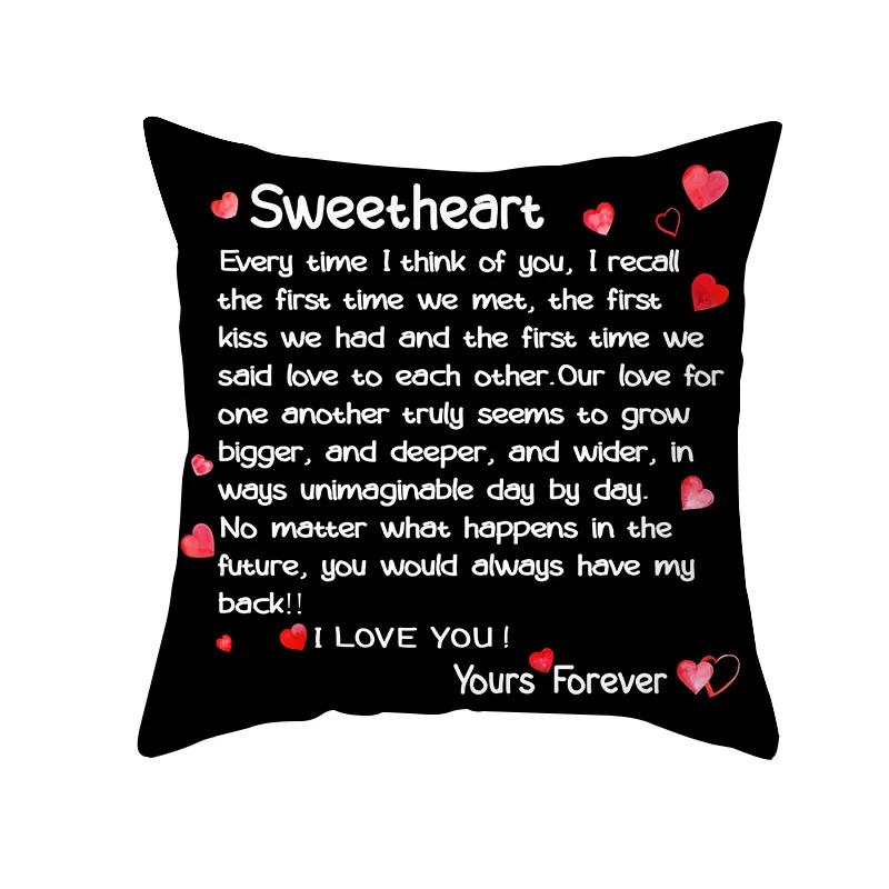 Valentine's Day Wedding Couple Gift Decorative Cushion Cover 45x45cm Throw Pillowcase Letters Heart Love Printed Pillow Covers