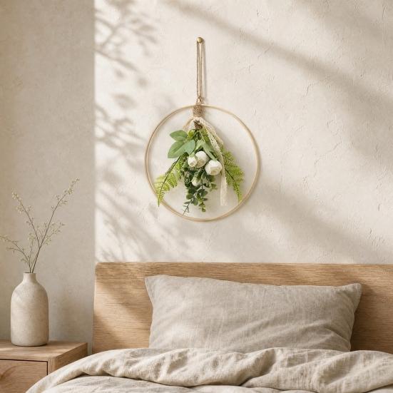 Artificial Flower Wreath, Sustainable Hanging Ornaments, with Elegant Flower Decorations for Bedroom Living Room Balcony Cafe Nursery