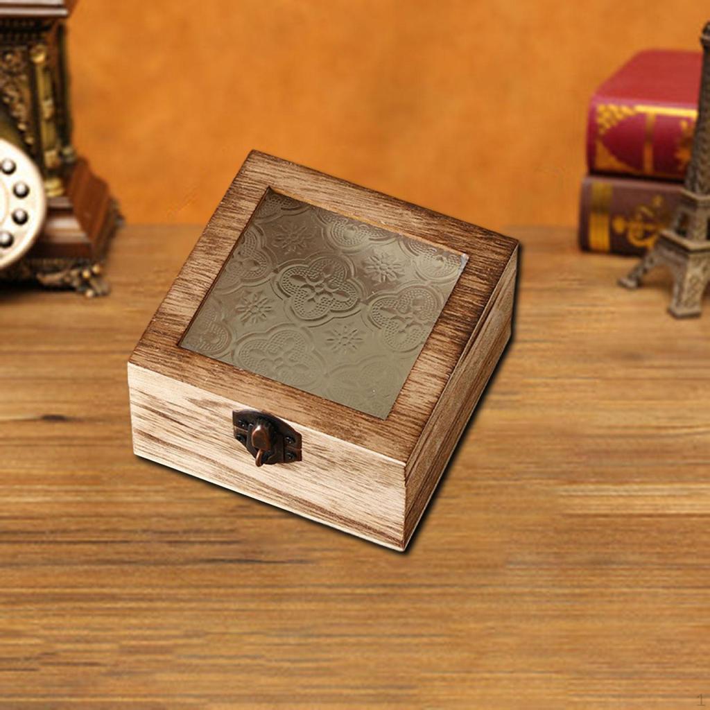 Wooden Storage Box Gift Gifts Semi Transparent Glass Lid Sturdy Organizer Ornament for Bedroom