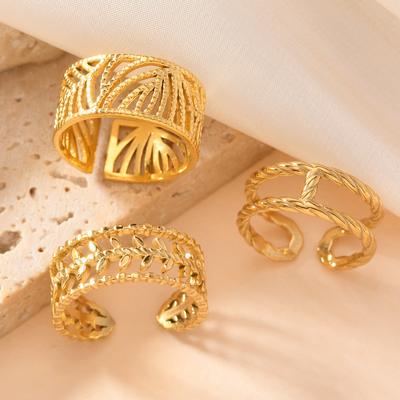 New Stainless Steel Ring Hydraulic Hollow Stacking Ring Fashion Vacuum Electroplated 18k Gold Titanium Steel Jewelry