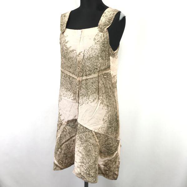 MIUMIU Ärmelloses knielanges Kleid 40 L Beige Botanischer Aufdruck Prada Japan Autorisierte Kleider Oberteile Hemden(GEBRAUCHT)