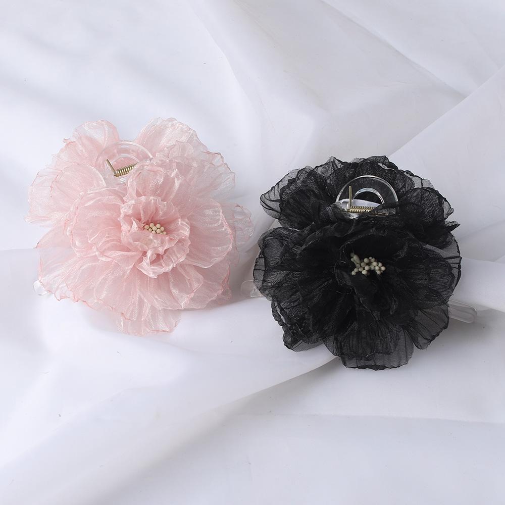 

New Organza Flower Big Hair Claws Clips Women Girls Spring Chiffon Barrette Hair Clamps Elegant Ponytail Holder Hair Accessories
