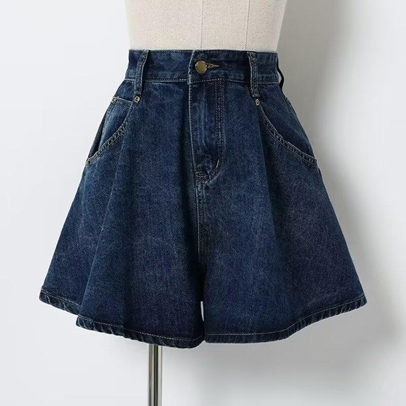 Women s Retro High-Waisted Denim Shorts - Summer 2026: Slimming, Loose-Fit, Petite A-Line, Wide-Leg Hot Pants S темно-синий
