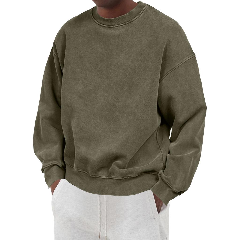 Men's Vintage Cotton Long Sleeve Round Neck Shirt Casual Daily Top