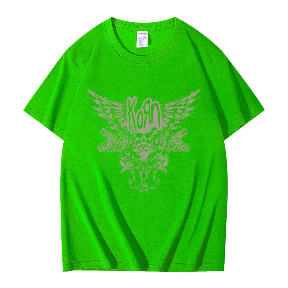 Korn Skull Wings Girls Juniors Black T Shirt Metal Gothic Rock Band T Shirts Unisex Women Vintage Oversized Tshirt Tops Streetwear