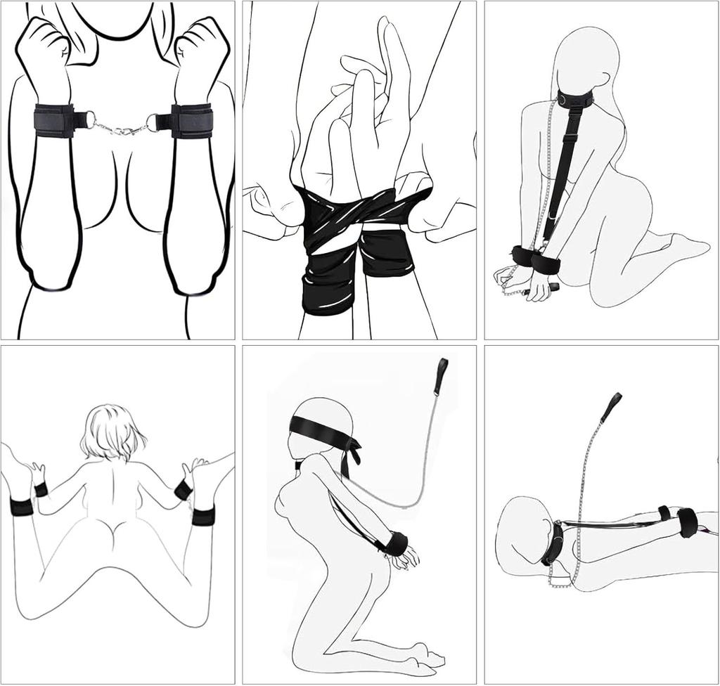 Hand Leg Restraint Collar Leash Handcuffs Leg Cuff Eye Blinder Sex Toy Set Backhandcuff Neck Leashes Silky Eye Patch