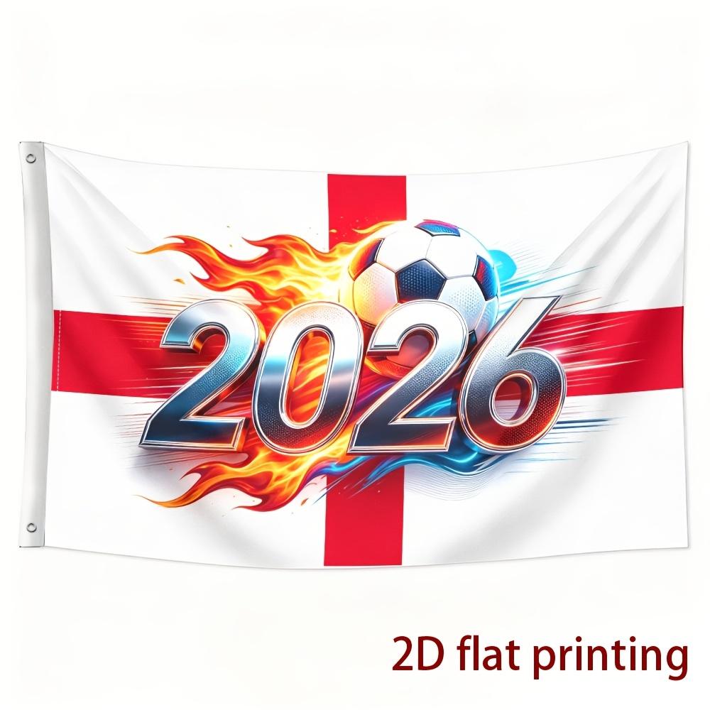 2D Flat, 2D Flat Red and White 2026 Football Themed Pattern Flag, Single-Sided Print, Decorative Hanging Flag, Support Hanging Flag, Cheering Hanging