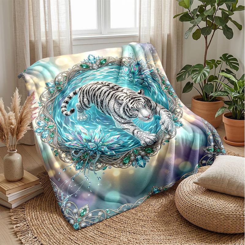 Elegant Tiger Fantasy Theme blanket Lightweight Warm Flannel Blanket Decorative Throw Blanket for Home Decoration