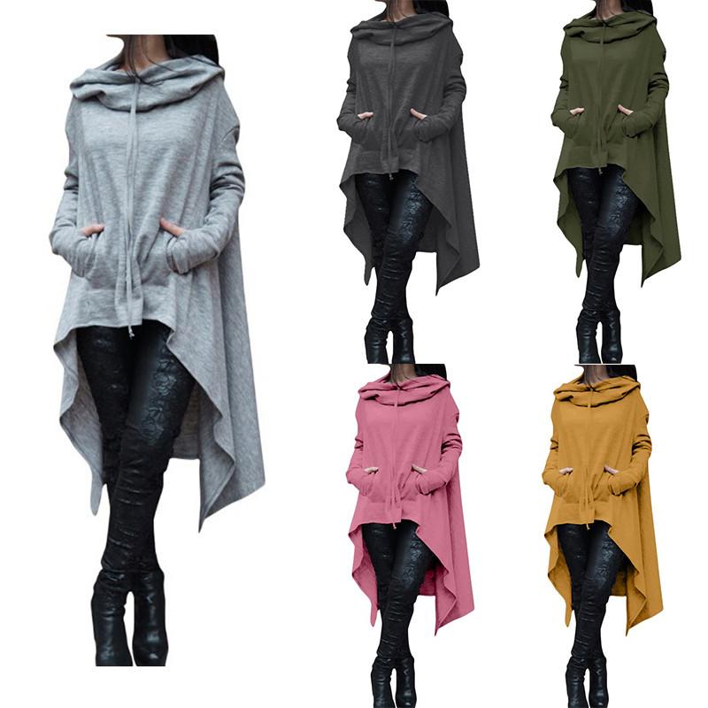 Plain Long Sleeve Hoodie Sweatshirt With Midlength Design For Women Winter