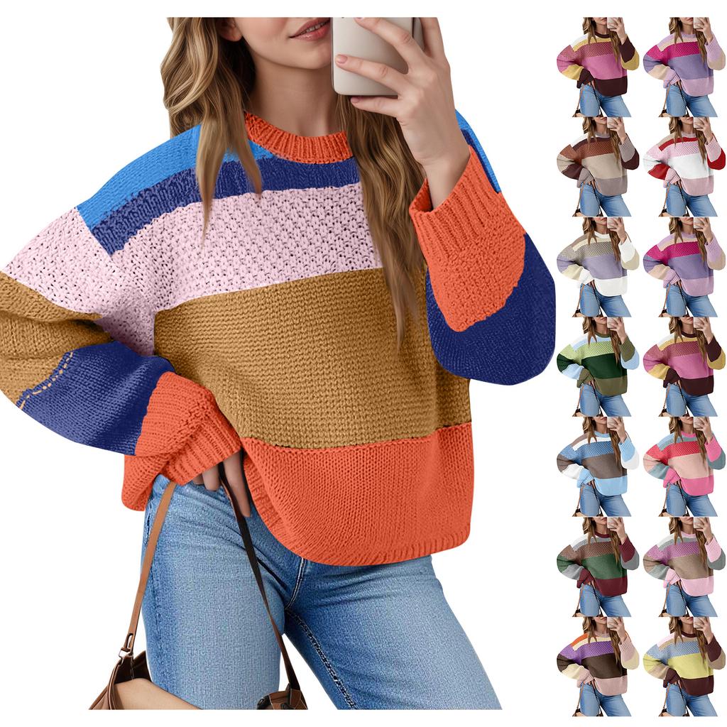 Women's Color Block Cropped Sweaters Winter Trendy Casual  Going Out Striped Pullover Tops