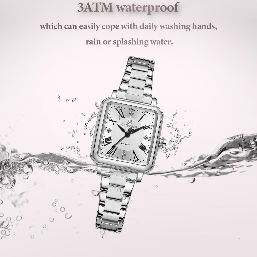 NAVAFORCE Women's Quartz Watch Ceremony Party Stainless Steel Strap Waterproof Square Roman Dial Women's Casual Fashion Accessories Watch NF5065
