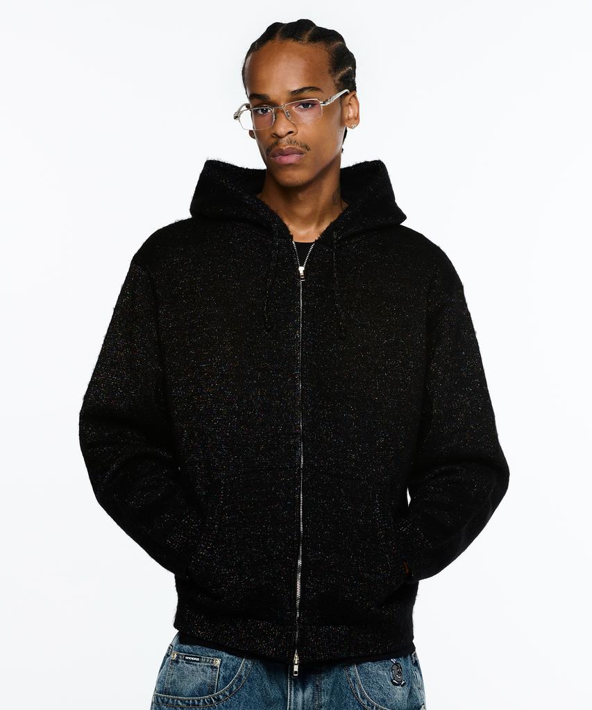 Wkndrs Metalic Knitted Zipup Hoodie (Black)