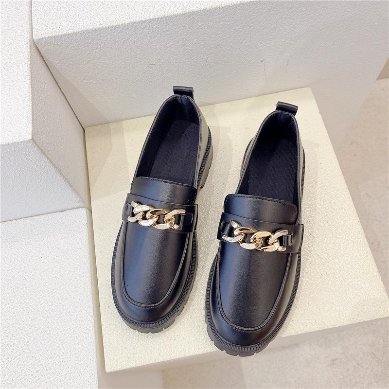 One Pedal Women's Shoes Small Leather Shoes Women's British Style Platform Spring and Autumn Loafers In One Pedal Four Seasons Single Shoes