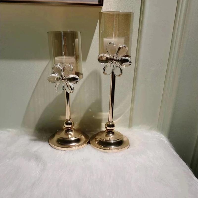 European Crystal Flower Metal Candle Holder, Vintage Romantic Candlelight Decor Stand