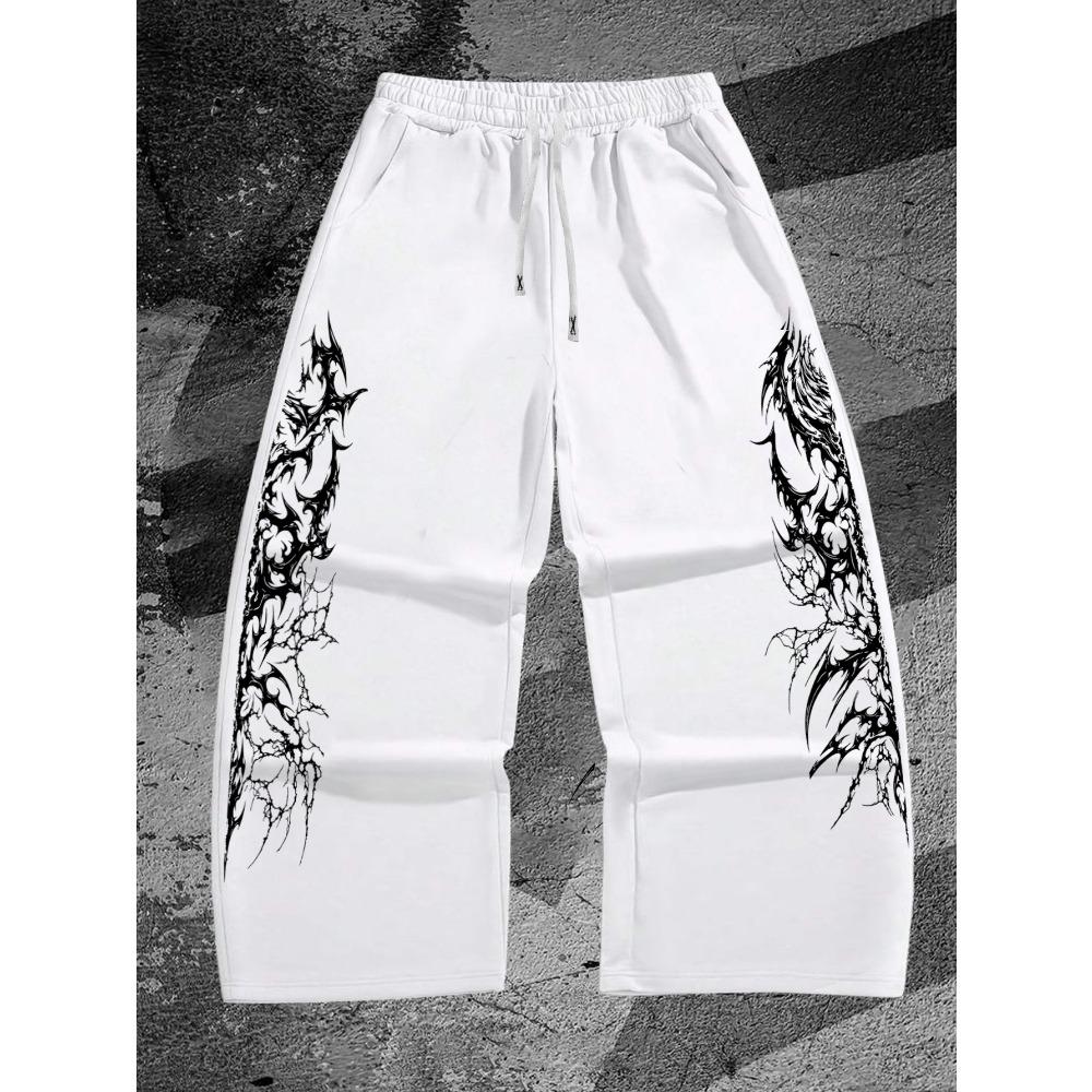 Heren Gotische Losse Rechte Broek, Donkere Outdoor Casual Broek, Modieuze en Coole Geprinte Patronen, Campus Gym Casual Kleding