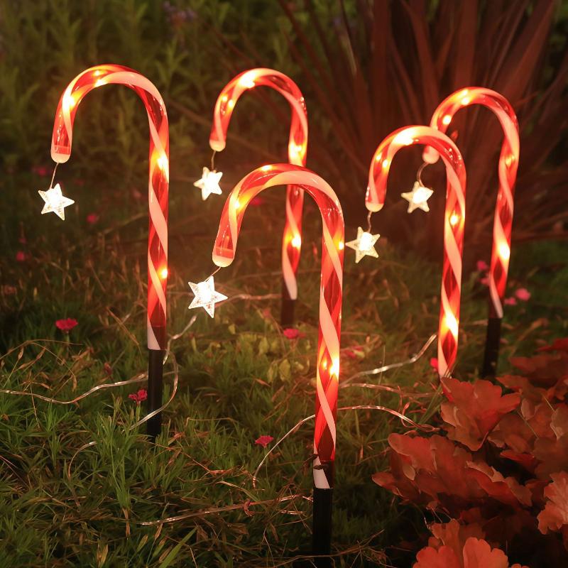 5 o 8 Piezas/Set Luces Solares Impermeables de Caramelo Navideño para Exterior para Decoración de Césped y Camino