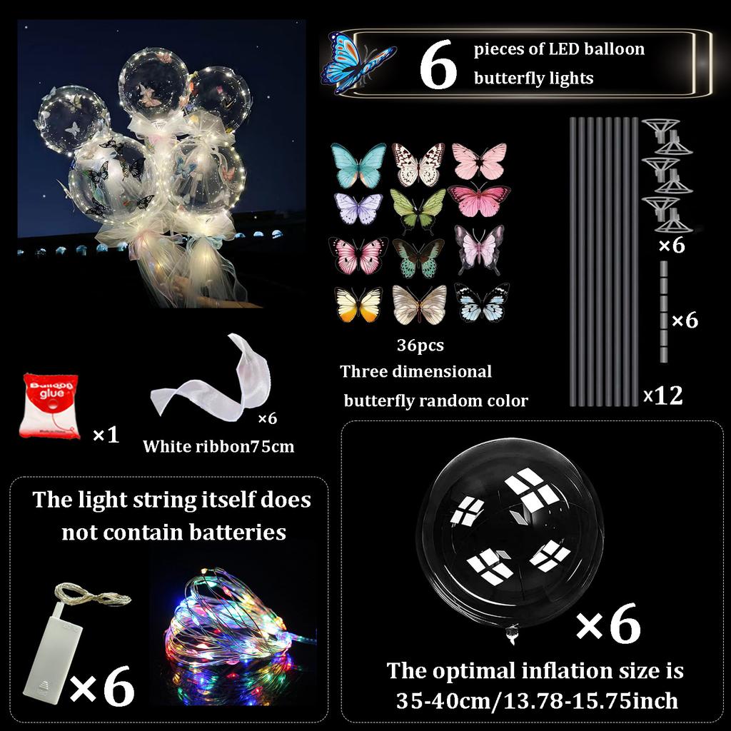 Colorful butterfly LED transparent balloon light with pole (excluding battery) for wedding, birthday and anniversary decoration