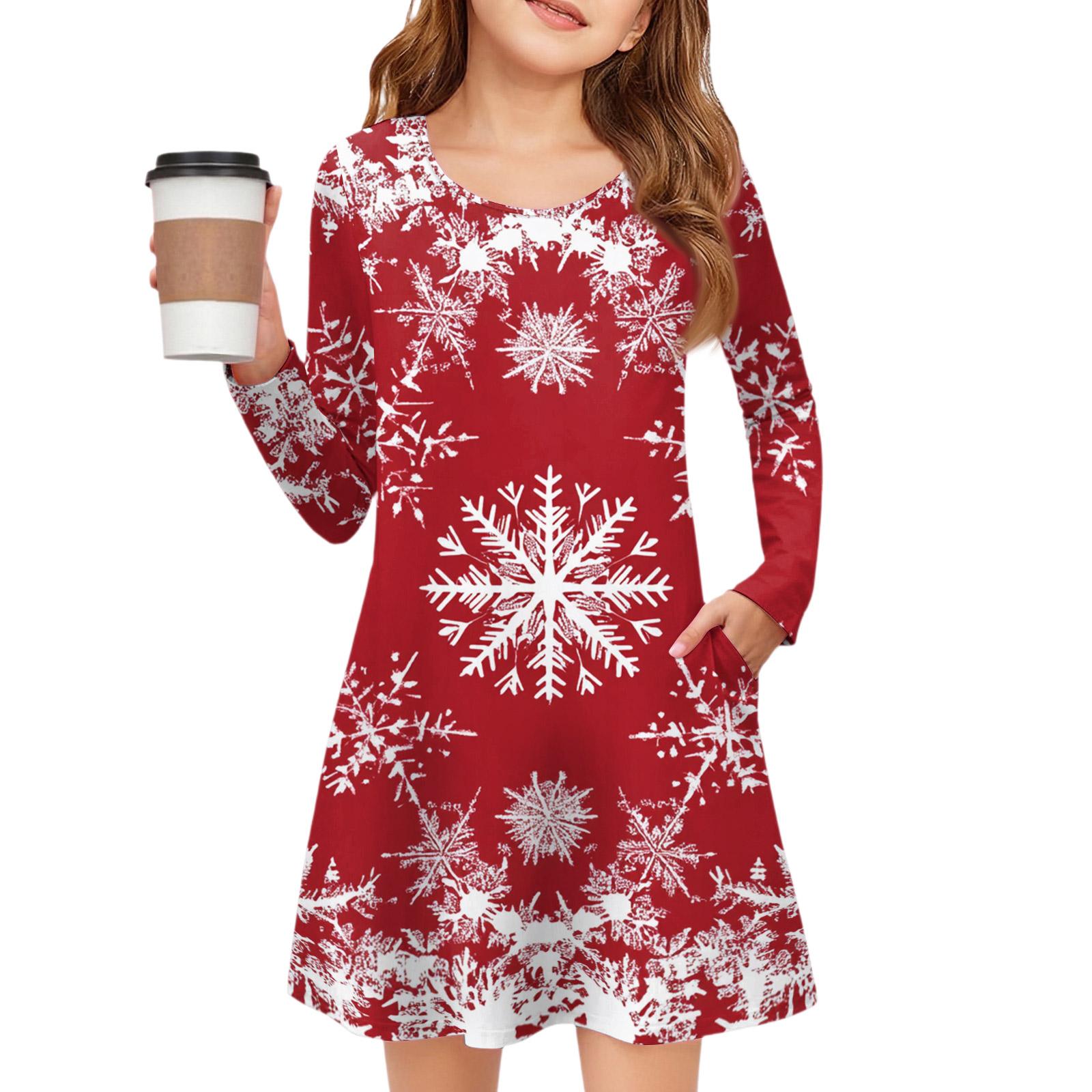 

Рождественское платье с длинным рукавом для девочек - Платье с цветным карманом 110 красный