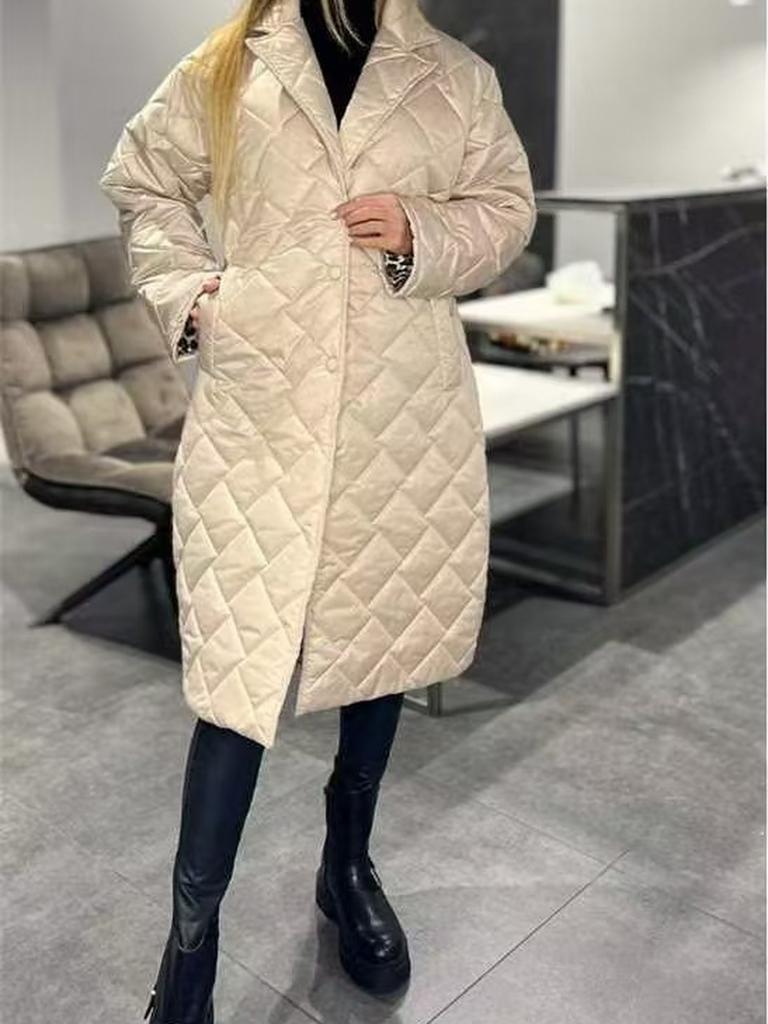Shiny Velvet Coat New Style Long Length Over-Knee Pinstripe Cotton Loose Warm Coat