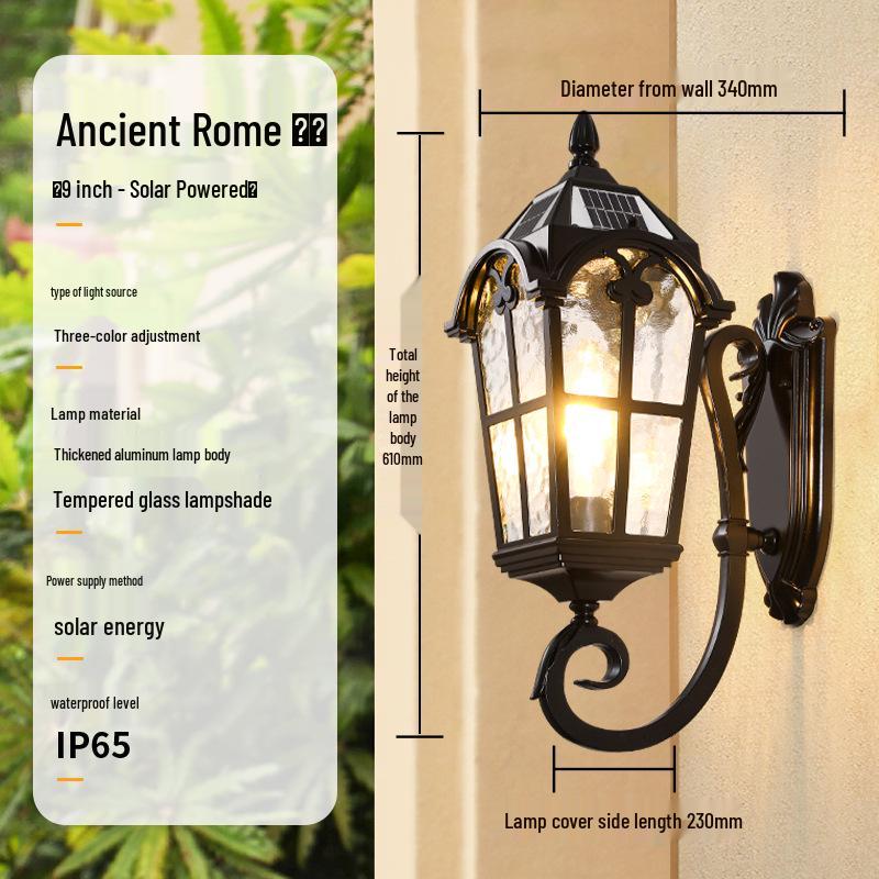 European Antique Solar Outdoor Wall Light, Waterproof for Balcony, Villa, Patio, Gate, and Courtyard