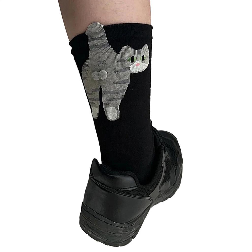 Cartoon Cat Socks Creative Casual Cat Lover Socks Funny Cat Crew Socks With Balls Breathable Female Supplies Adorable Hosiery