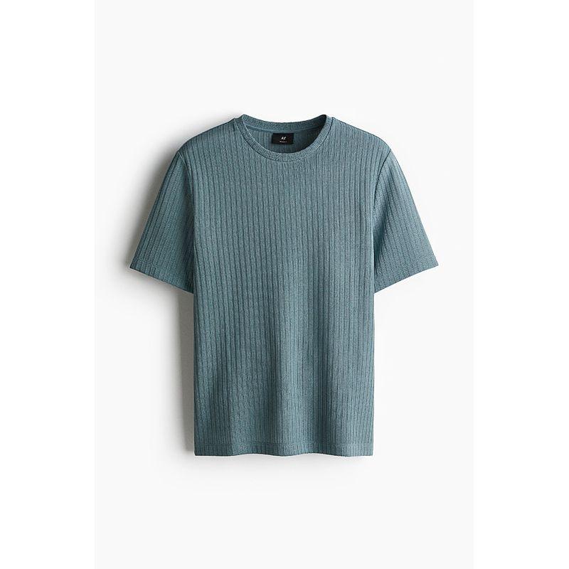 

HM Men s T-shirt 2025 Summer New Arrival Standard Edition Ribbed Knitting T-shirt 1276983
