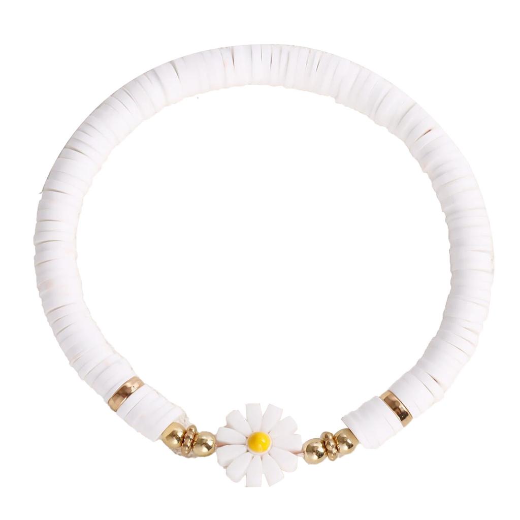 Women Clay Beaded Bracelet Daisy Flower Cute Soft Handcrafted Disc Clay Beaded Bracelet for Summer Beach Type 8 F Size