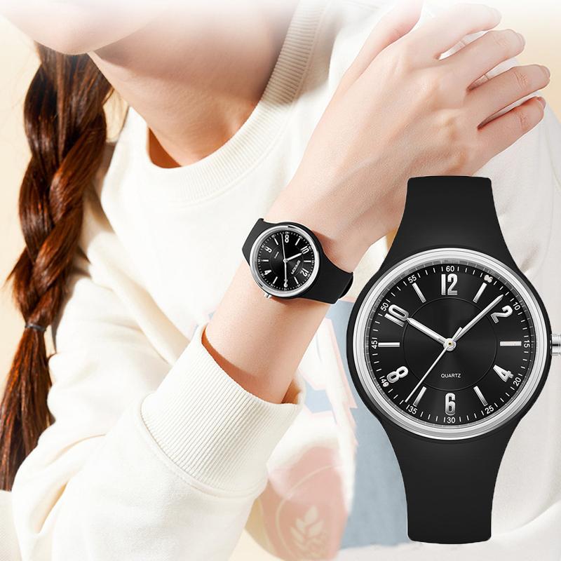 Women Quartz Watch Simple Dial Silicone Strap Waterproof Luminous Display Student Wristwatch