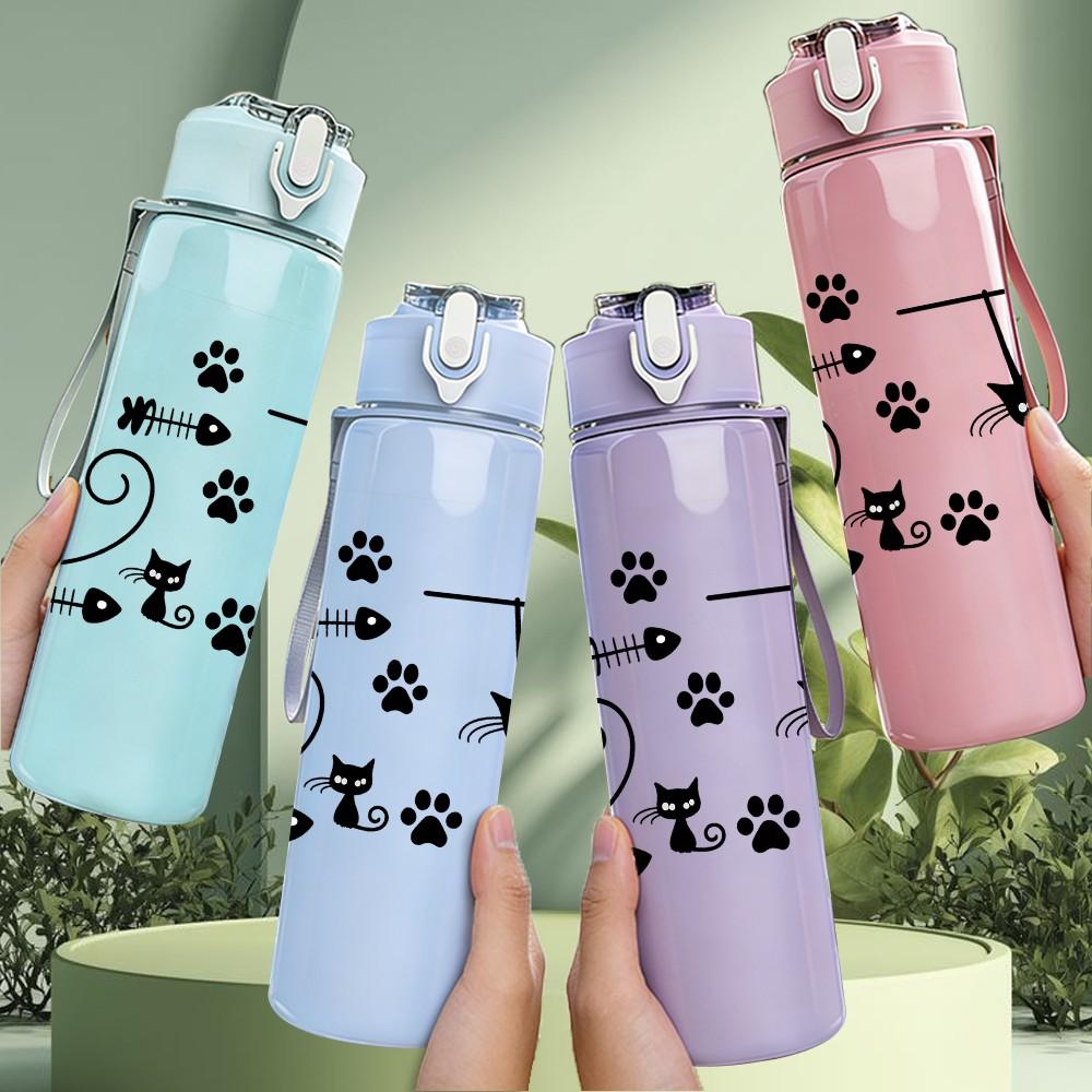 1PC Cat Paw Playing Line Art 750ml Color Plastic Sports Water Bottle Leakproof Flip Straw Lid Suitable for Sports Office Home Use