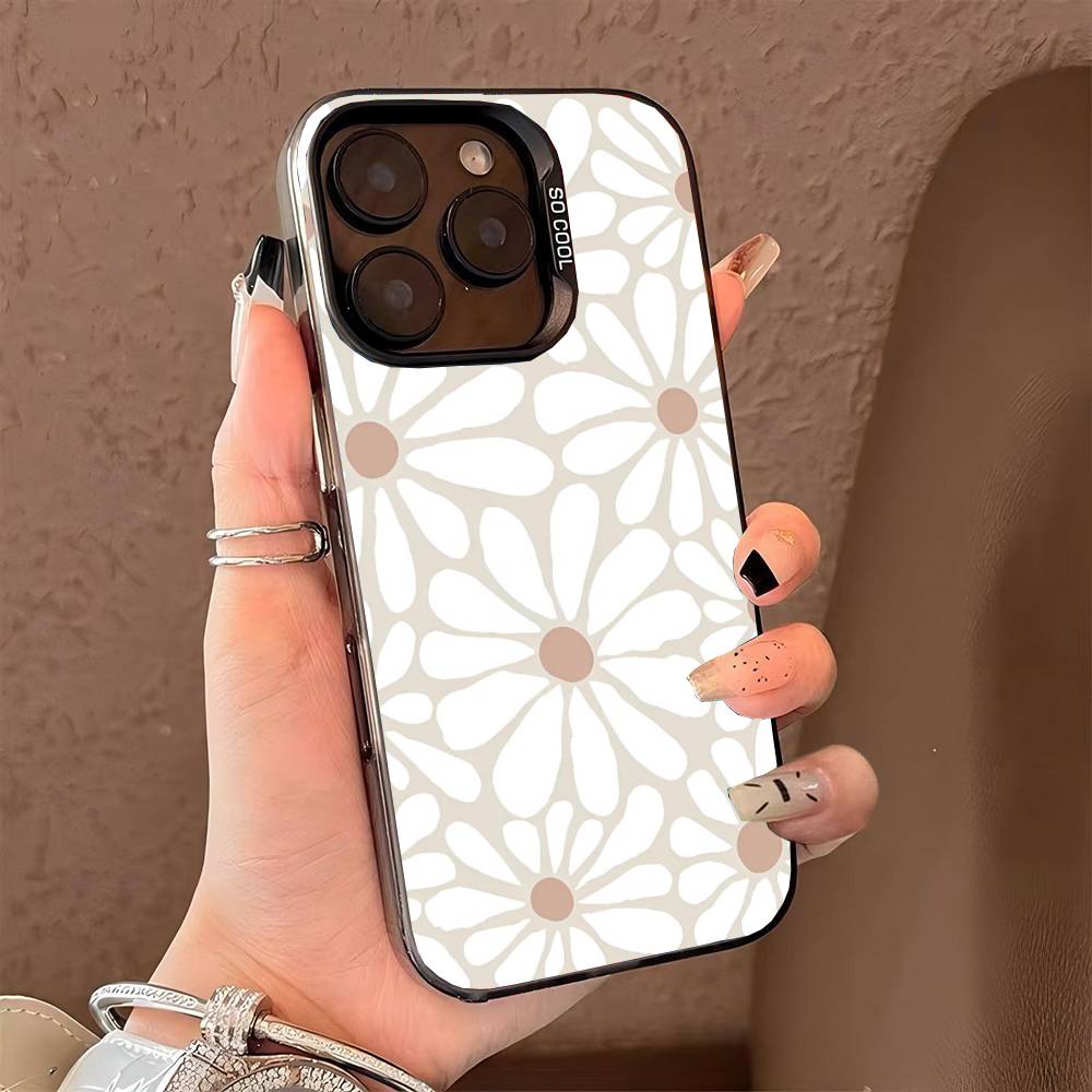 Retro Daisy Floral Summer Trendy phone case for iPhone 17 17Air 16 15 14 13 12 11 Pro Max Plus Colorful Silver