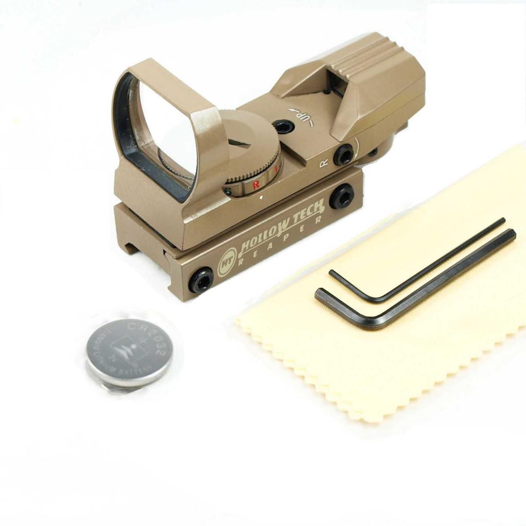 Hollow Tech Open Dot Sight, Rifle Sight Scope, Red and Green, 4 Types, 5 Levels, 20mm Compatible, Red/Green (TAN Color)