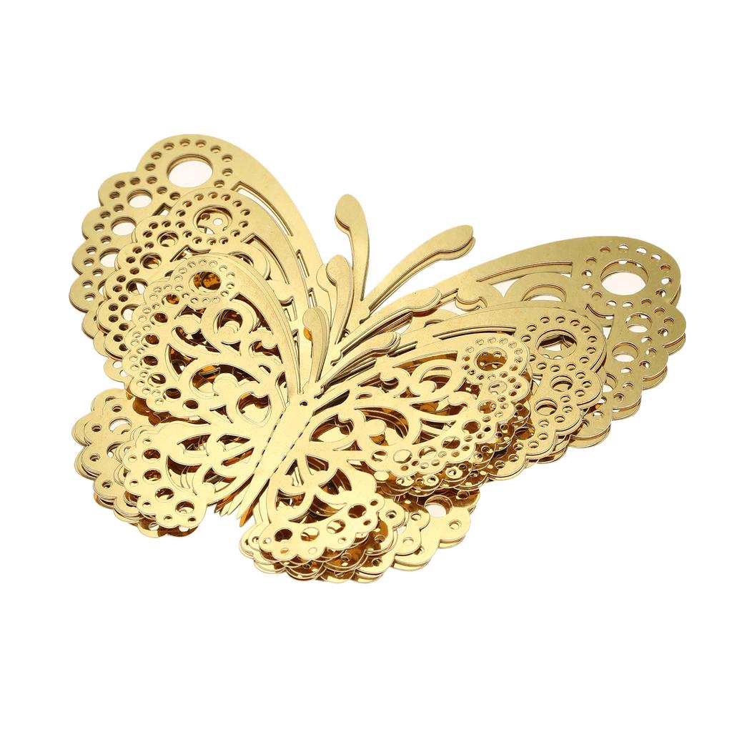 12pcs/set Vivid 3D Butterfly Wall Stickers Removable Mural Stickers DIY Art Wall Decals Decor with Glue for Bedroom Wedding Party--Gold