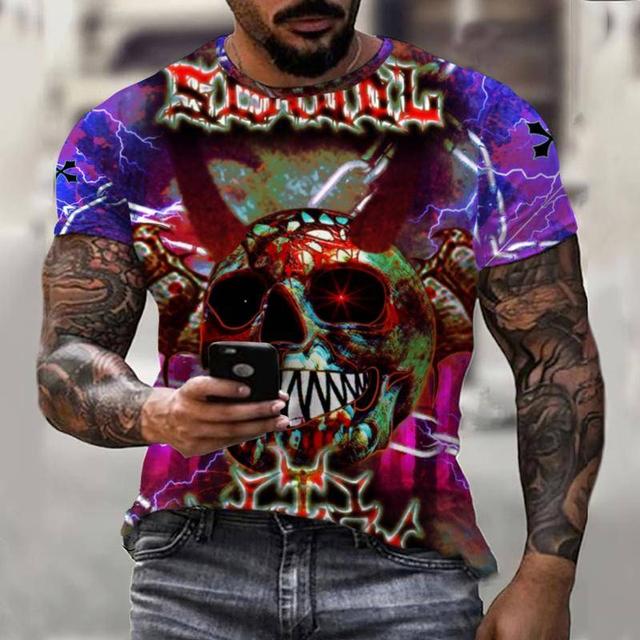3D Printing T-Shirt Demon Weird Top Street Men's T-Shirt Skull O Neck Fashion Men's Top Short Sleeve Summer Men T-Shirt